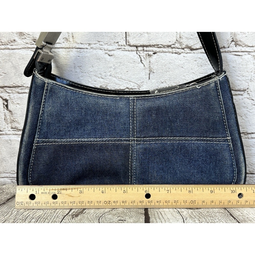 Patchwork Denim Shoulder Bag‎ Jean Purse Black Faux Leather Strap 2000s - Picture 3 of 6